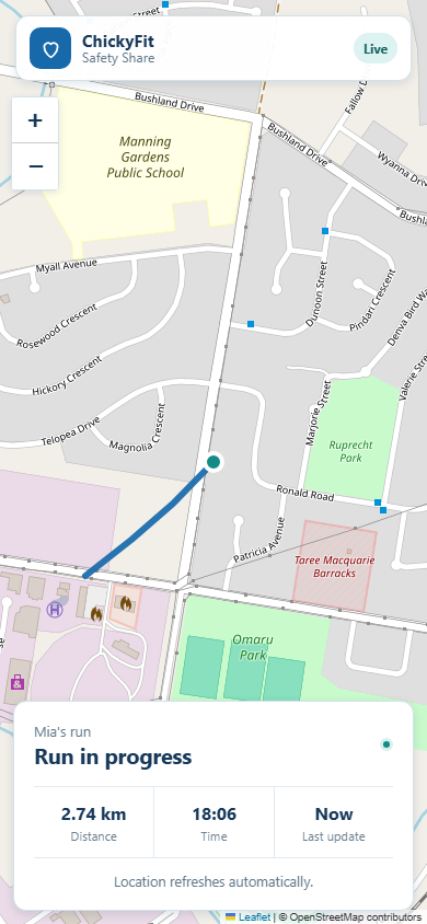 The trusted person's encrypted ChickyFit live map