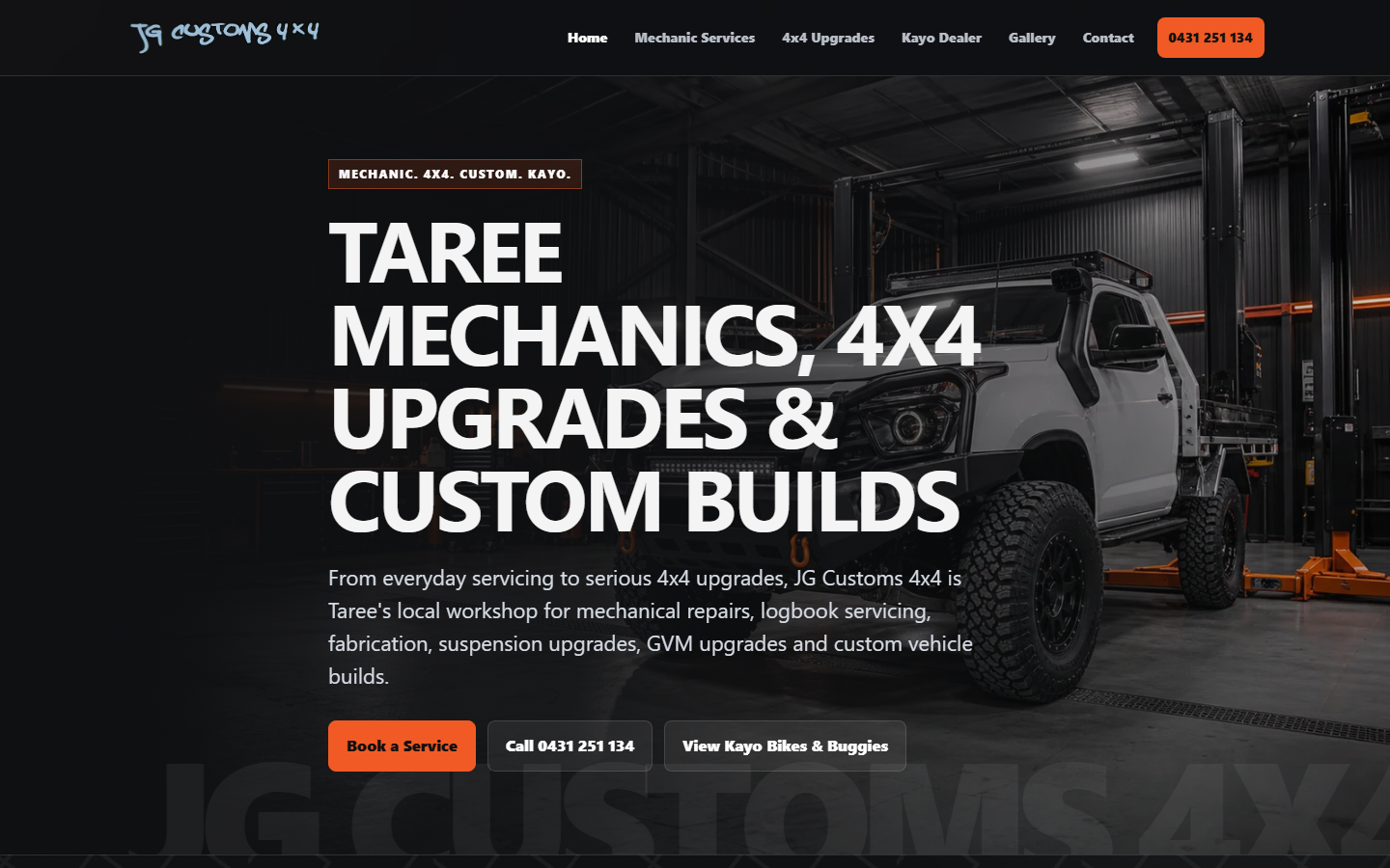 JG Customs website screenshot
